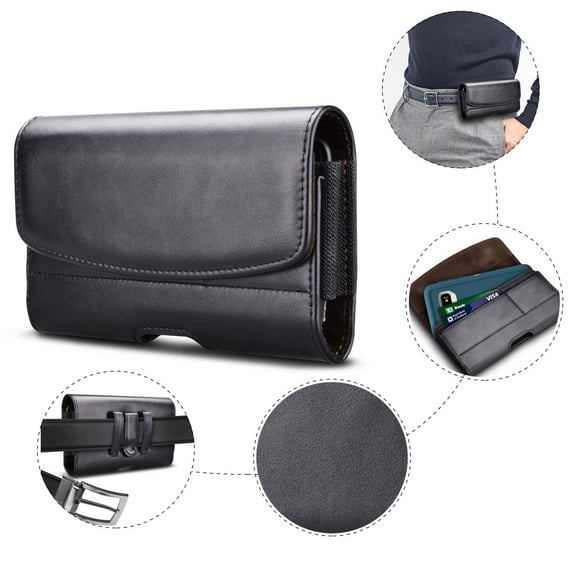 Njjex Phone Holster for iPhone 14 14 Pro 14  Pro Max 13 13 Mini XR XS MAX 6 6S 7 8 Plus SE 11 11 Pro Max 12 SE 2020, PU Leather Belt Clip Loops Pouch Phone RFID Blocking Card Holder Case -Black