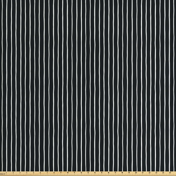 Pinstripe Fabric by The Yard, Monochrome Black and White Design White