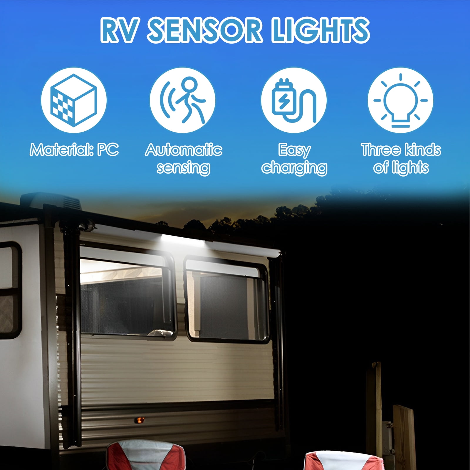 3 Pack Motion Activated RV Step Lights,10 LED Battery Operated Motorhome Motion Sensor Light Strip Magnetic Night Light Bar Warm Light 331019