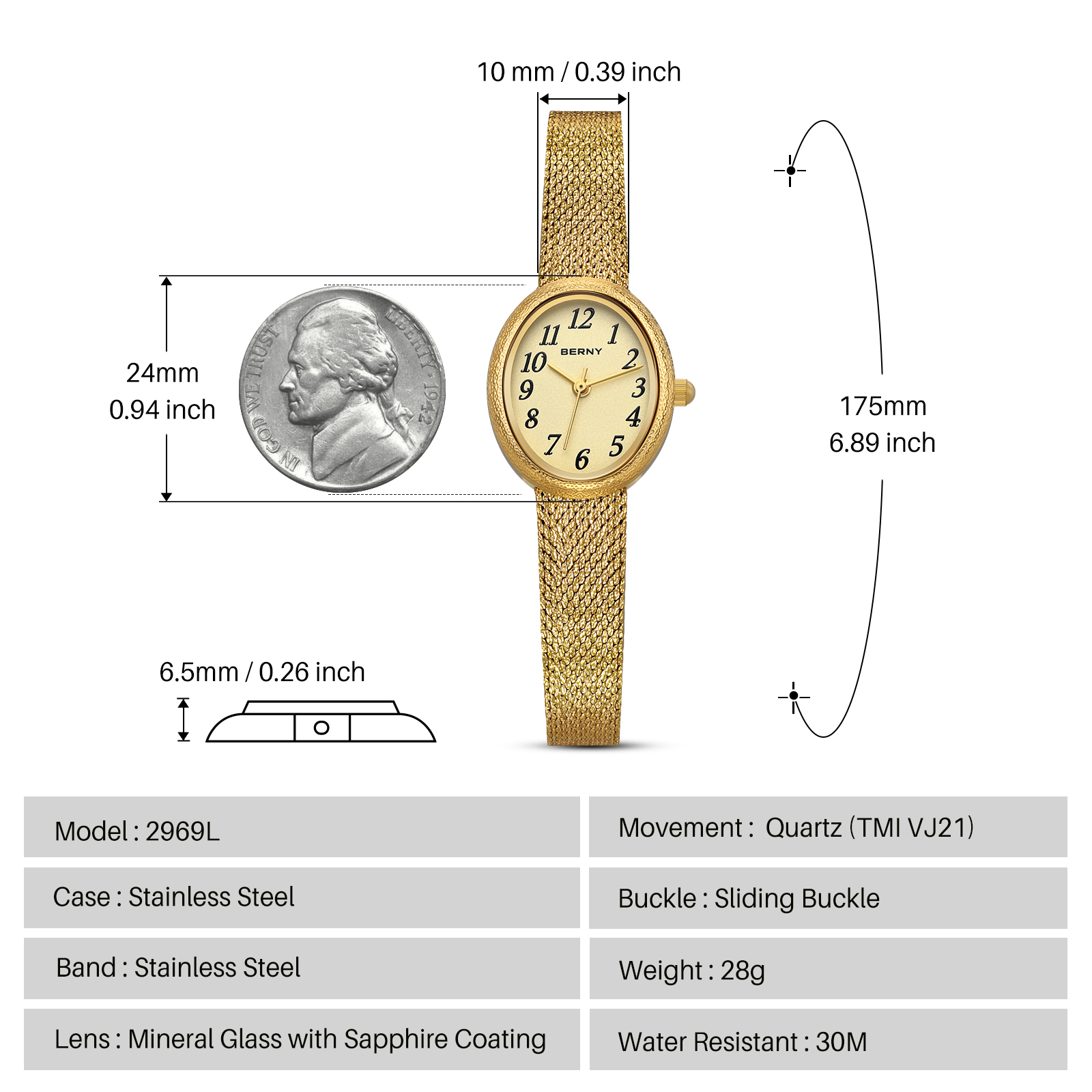 BERNY Small Gold Watches for Women, Dainty Easy to Read Oval Dial, Vintage Stainless Steel Bracelet Watch, Adjustable Mesh Band, Waterproof, Luxury Ladies Analog Quartz Wrist Watch Gifts (Gold)