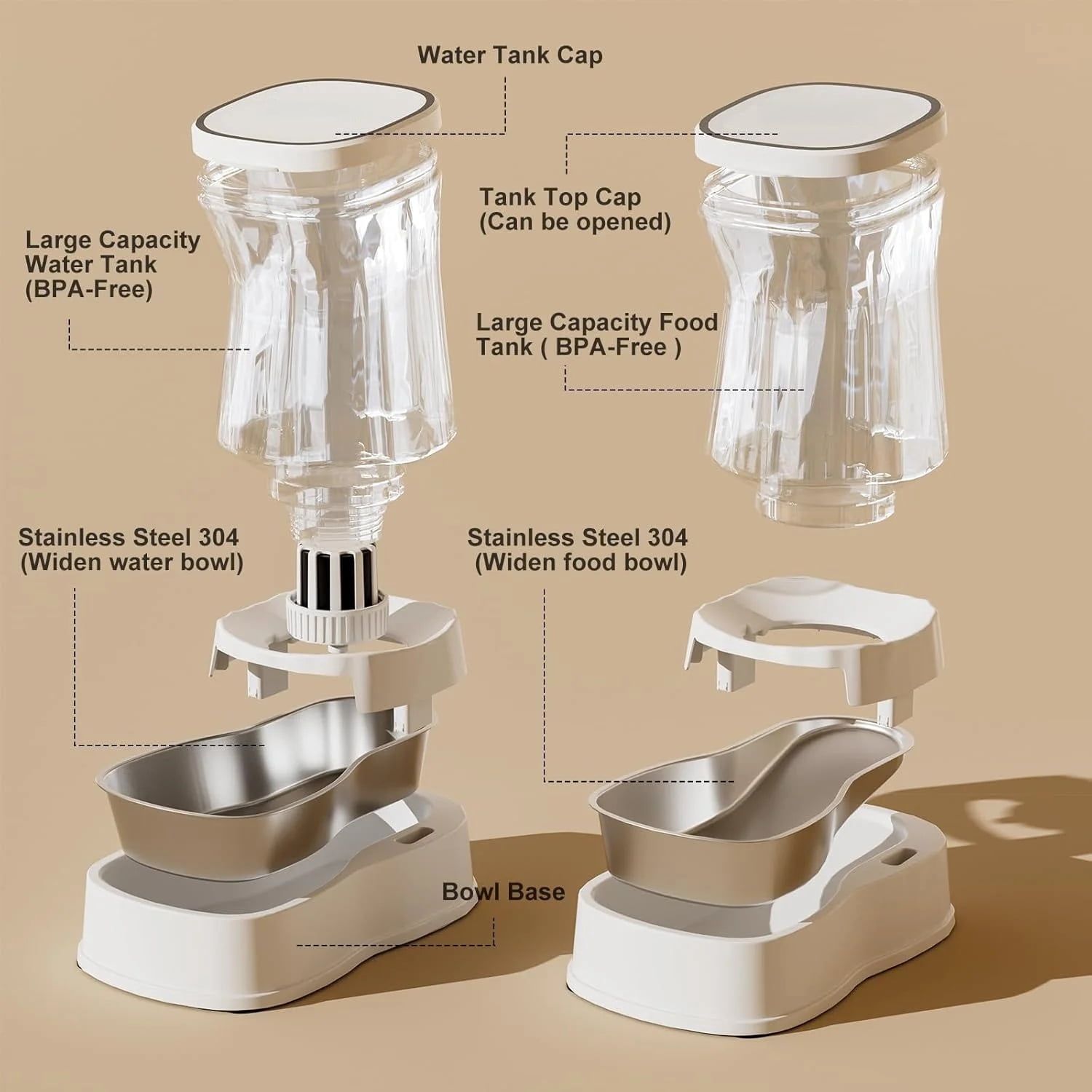 Nomipaw Automatic Cat Feeder and Food Dispenser 1 Gallon Gravity Pet Feeder Cat Dog Bowls for Water and Food 2Pcs