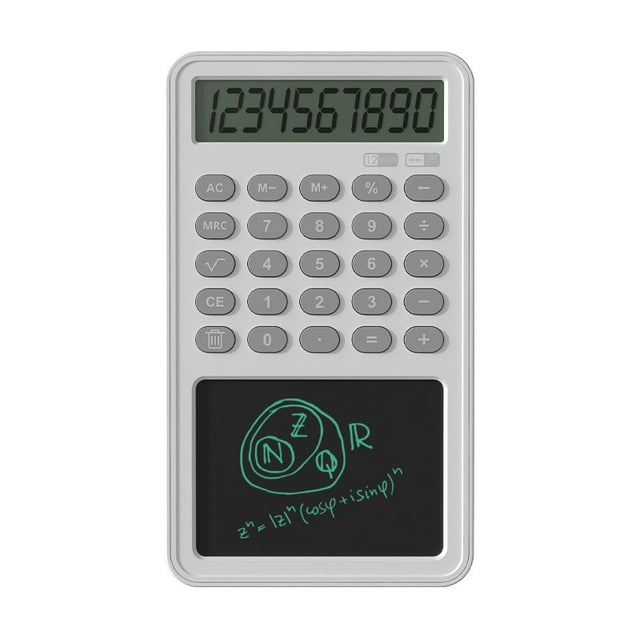 Basic Calculator Notepad with LCD Writing Tablet, Rechargeable 12 Digit Display DrawingMemo PadsPlanning Boards, Hand-held for Daily Office(White)