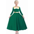 thumbnail image 1 of ELLYDOOR Vestido de baile de alabanza dorado metálico para niñas, falda de columpio completo de manga larga, traje litúrgico de adoración, bata de iglesia, etiqueta verde 160, 1 of 1