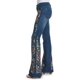 thumbnail image 2 of Pantalones vaqueros acampanados con bordado floral para mujer, talla grande, pierna ancha, tiro bajo, acampanados, 2 of 5