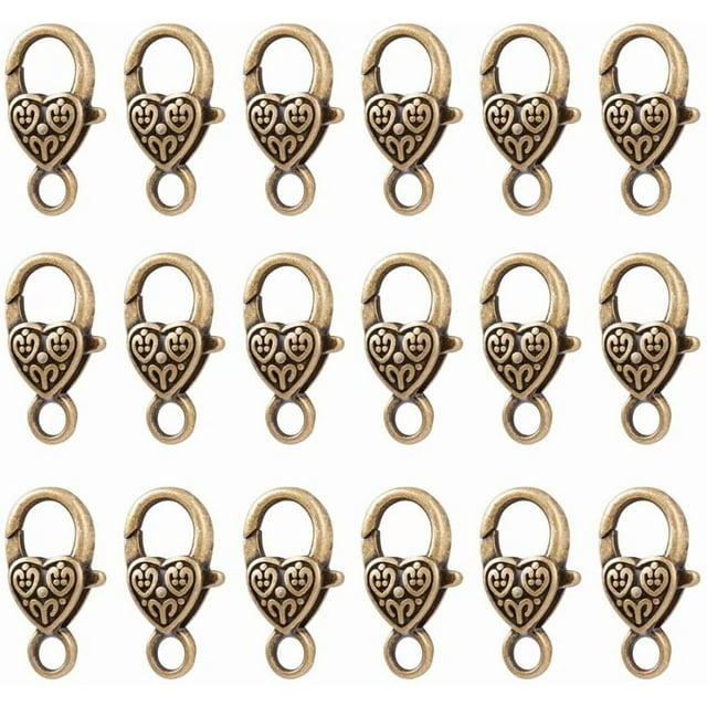50 piezas de cierres de pinza de langosta con forma de corazón de estilo tibetano de bronce. Sin plomo, níquel ni cadmio. Fornituras para la fabricación de joyas.