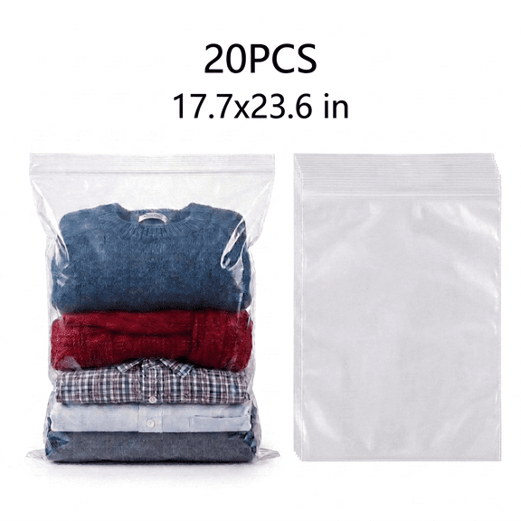 ROSEXIXI 20pcs Extra Large Clear Storage Bags, 18x24inch Heavy Duty Reclosable Plastic Pouches for Clothes Bedding Home Moving