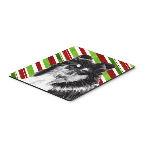 "Black and White Collie Candy Cane Christmas Mouse Pad Hot Pad or Trivet"