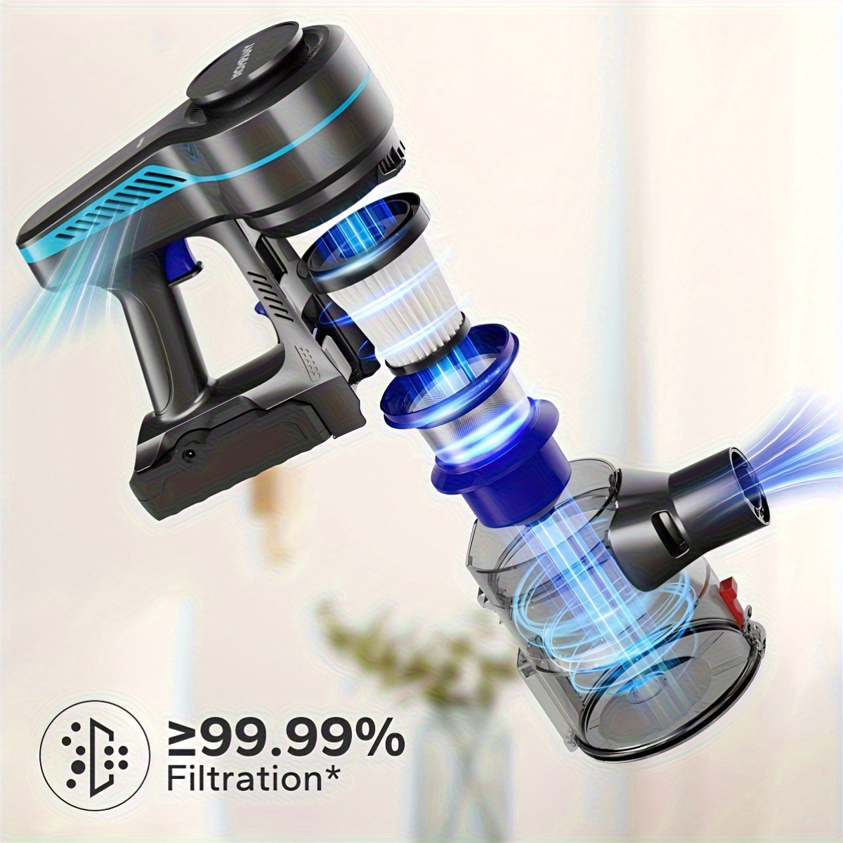 Cordless Vacuum Cleaner, 30Kpa Powerful Stick Vacuum With 45min Runtime, Anti-Tangle Vacuum Cleaners For Home, 50.72oz Dust Cup, Rechargeable Wireless Vacuum For Hardwood Floor Carpet Pet Hair