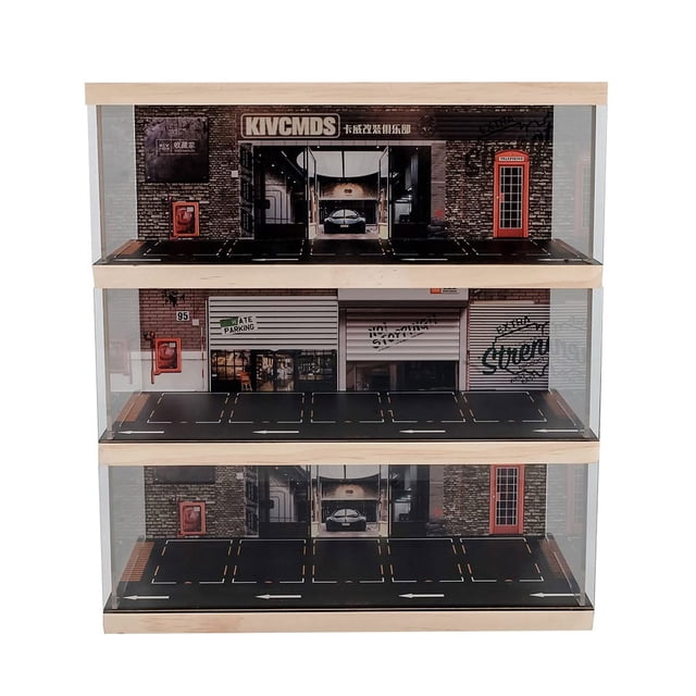 Bewildely Caja de exhibición para niños, modelo de coche de juguete, estacionamiento, a prueba de polvo, resistente a caídas Kits de construcción modelo 3 capas Bewildely FN012329-03