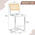 thumbnail image 4 of Hi loPres Set of 2 Modern Boho 25" Counter Height Bar Stools, Hand-Woven Rattan Backrest with White PU Chrome Metal Kitchen Island Stools, 4 of 8