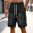 thumbnail image 2 of XIAONU Mens Solid Denim Shorts Elastic Waist Side Pockets Shorts, 2 of 5