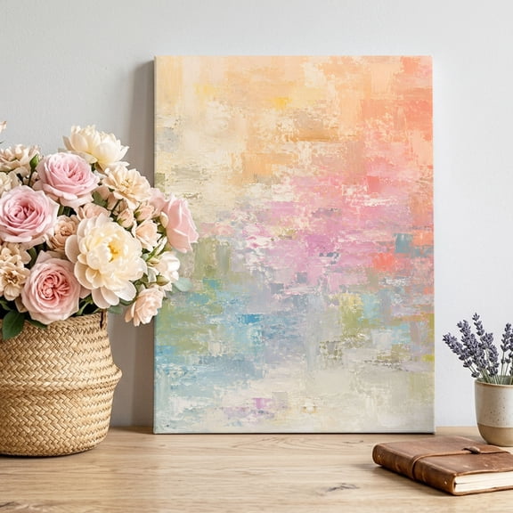 Canvas Wall Art Blurred Paint Patches Canvas Art Print Abstract Minimalist Pink Green Color Washes Wall Decor for Living Room Bedroom Artwork Decorations Stretched Framed Ready to Hang 16"x24"