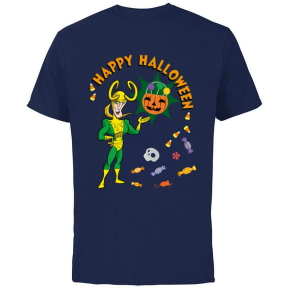 Marvel Studios Loki Happy Halloween Skull & Candy - Short Sleeve Cotton T-Shirt for Adults - Customized-Navy