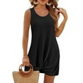 thumbnail image 2 of LLYwey Women Tank Dresses, Summer Front Ruched Knot Round Neck Sleeveless Sundress, Casual Loose Evening Party A-Line Mini Dresses, Black, M, 2 of 8