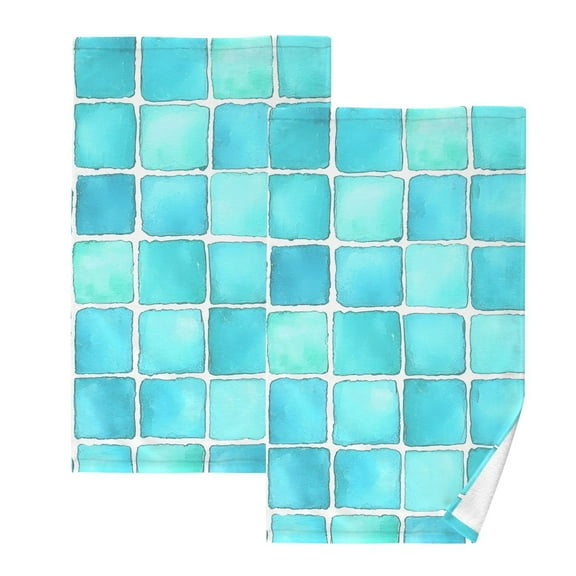 Ryvnso Turquoise Checkered Cotton Hand Towels Sets Face Towel 2 PCs Bathroom Decorative