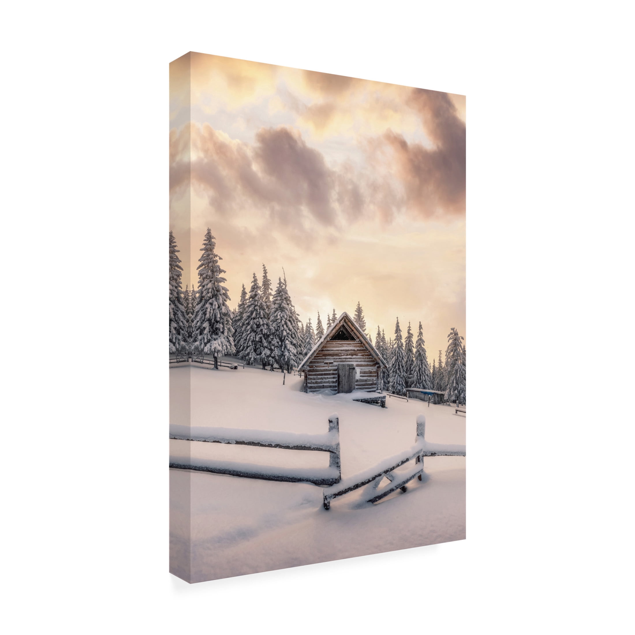 Canvas Wall Art - Incado 'Snowy Cabin in the Woods' Wall Art for Living Room, Bedroom, or Office Décor by Trademark Fine Art - 22 x 32 Inches