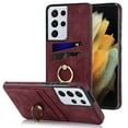 thumbnail image 1 of Feishell Fit for Samsung Galaxy S21 Ultra Case with 360° Rotatable Ring Holder,Shockproof Drop Resistant Premium Plain PU Leather Soft TPU Card Slots Kickstand Back Protective Phone Case,Winered, 1 of 8