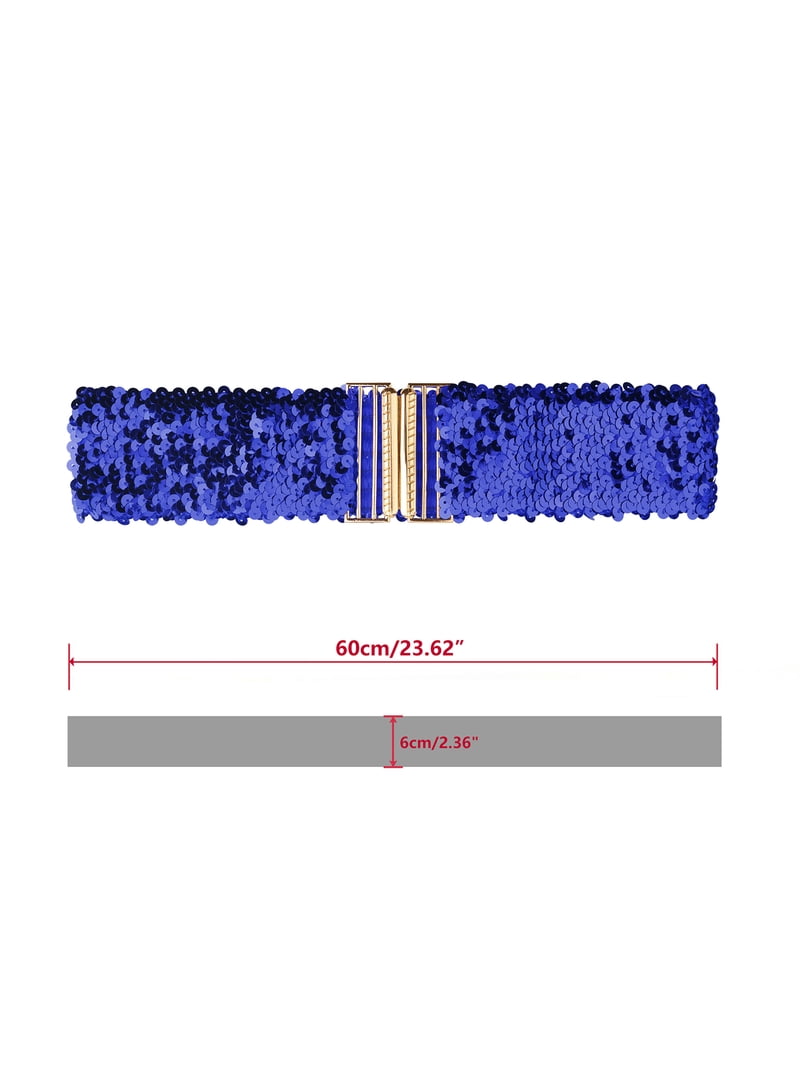 blue waist belts for dresses Allegra K Womens Elastic Waist Belt Sequins Decor Metal Interlock Buckles Belts for Dresses, Women's, Size: 60cm/23.62, Black