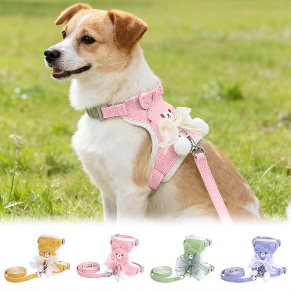Cat Harness and Leash Set Escape Proof Adjustable Vest Style Harness Breathable Outdoor Cat Walking Harness with Decorative Pendant