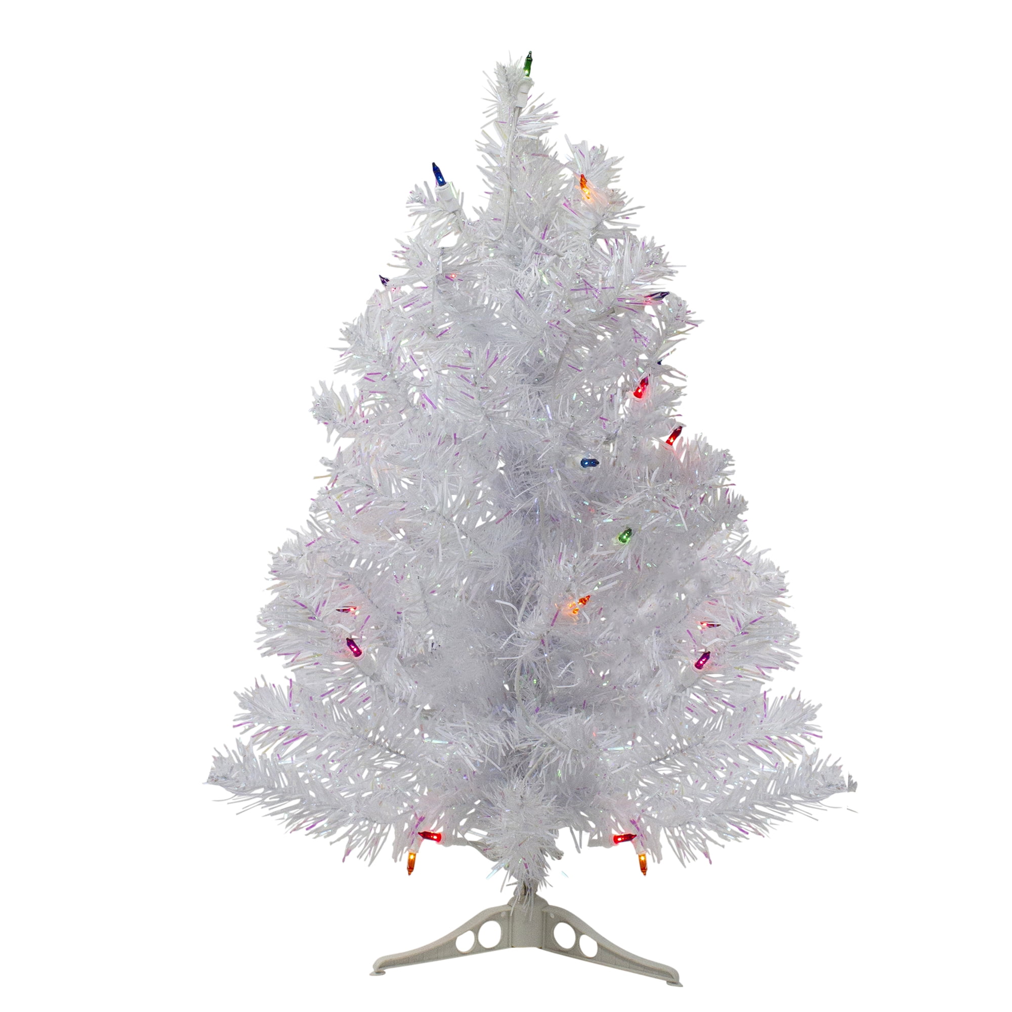 2' PreLit Medium White Iridescent Pine Artificial Christmas Tree