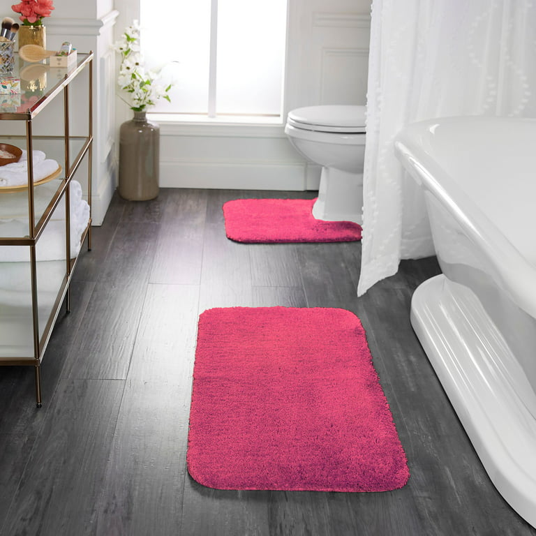Luxury Chenille Coral Pink Bathroom Rugs Bath Mats Sets, Extra