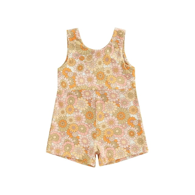 EYIIYE Barboteuse Sans Manches pour Fille Motif Fleur Arc-en-Ciel Combinaison Décontractée d'Été