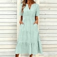 thumbnail image 2 of Admvng Womens Dress Tiered Solid V Neck Short Sleeve Casual Spring and Summer Comfy Dresses, 2 of 6