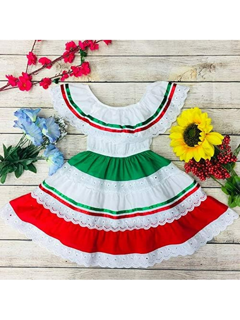 unik Girl's Traditional Mexican Cinco De Mayo Fiesta Dress Red