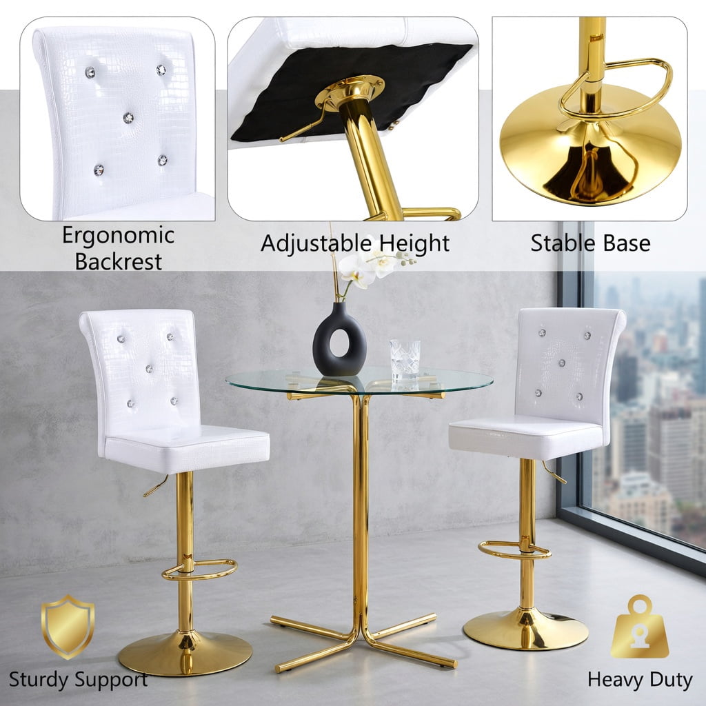 Hommoo 2-Pack Faux Crocodile Leather Dining Chairs with Crystal Buckle Accents, Elegant Lift-Style Seating for Kitchen, Dining Room & Commercial Use, White