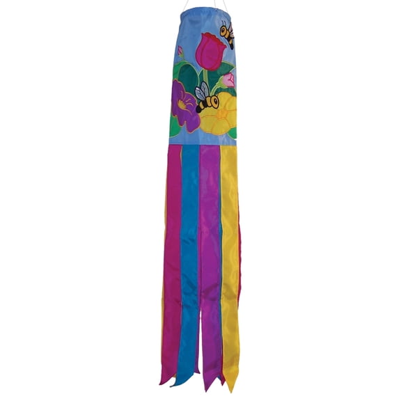 In The Breeze 4164 — Floral Bee 40-inch Windsock — Fun and Colorful Garden or Yard Decor
