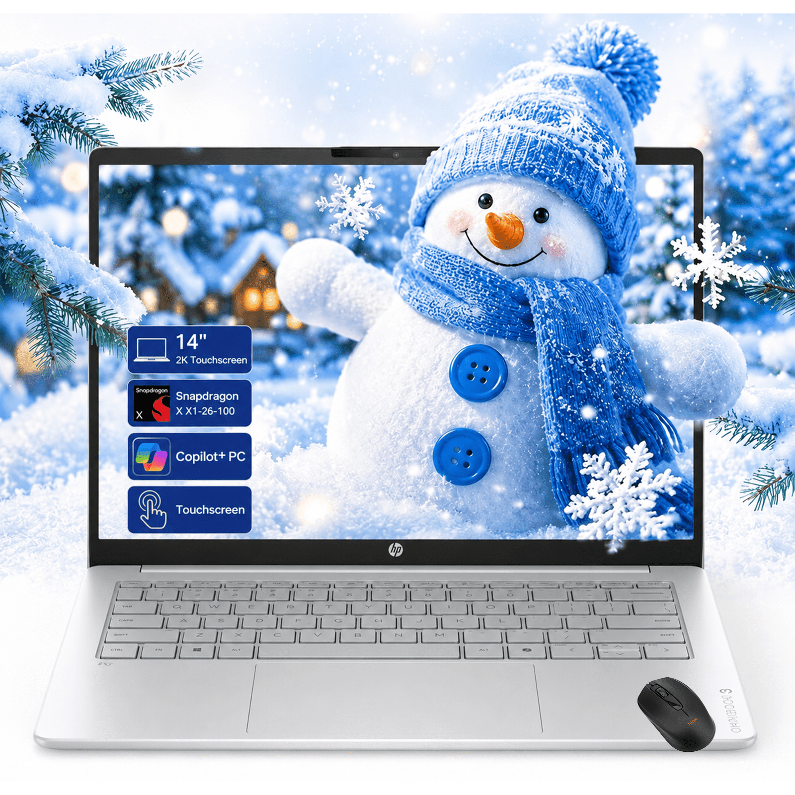 HP OmniBook 3 Touchscreen Laptop – 14 inch 2K 16:10 Display - Snapdragon X1-26-100 Beats i7-1355U – 16GB RAM – 1TB SSD – Windows 11 – 3.13 Pounds - 32.25 Hr Battery - for Work and School