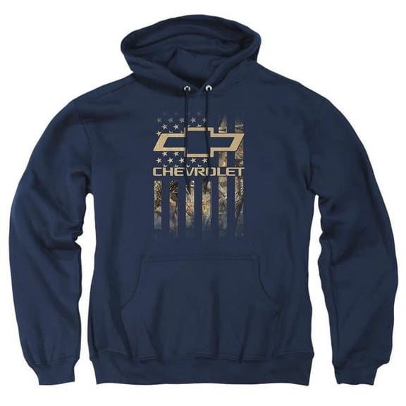 Trevco Sportswear CHV247-AFTH-1 Chevrolet Camo Flag Adult Pullover Hoodie, Navy - Small