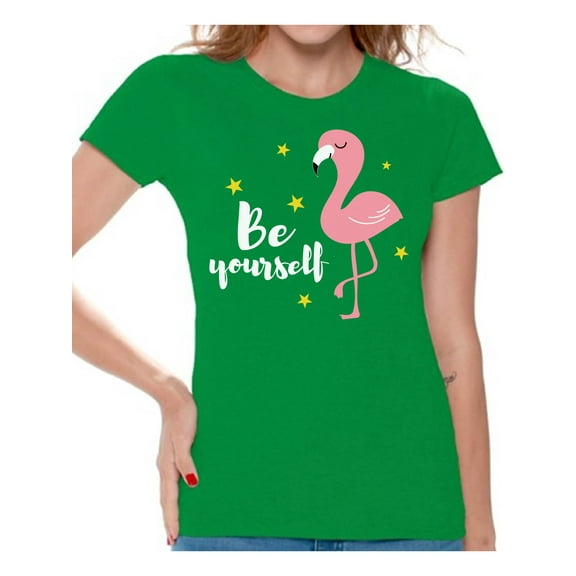 Awkward Styles Be Yourself Womens T-Shirt Pink Flamingo Tshirt for Women Summer Gifts for Girlfriend Pink Flamingo Shirts Flamingo Clothing Collection for Women Summer T Shirt for Her Cute Shirt