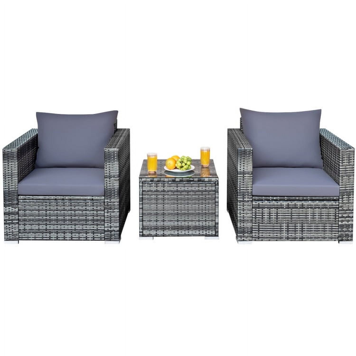 Aimee Lii 3 Pieces Patio Wicker Conversation Set with Cushion, Modern Patio Furniture, Gray Aimee Lii 3 Pieces Patio Wicker Conversation Set with Cushion, Modern Patio Furniture, Gray