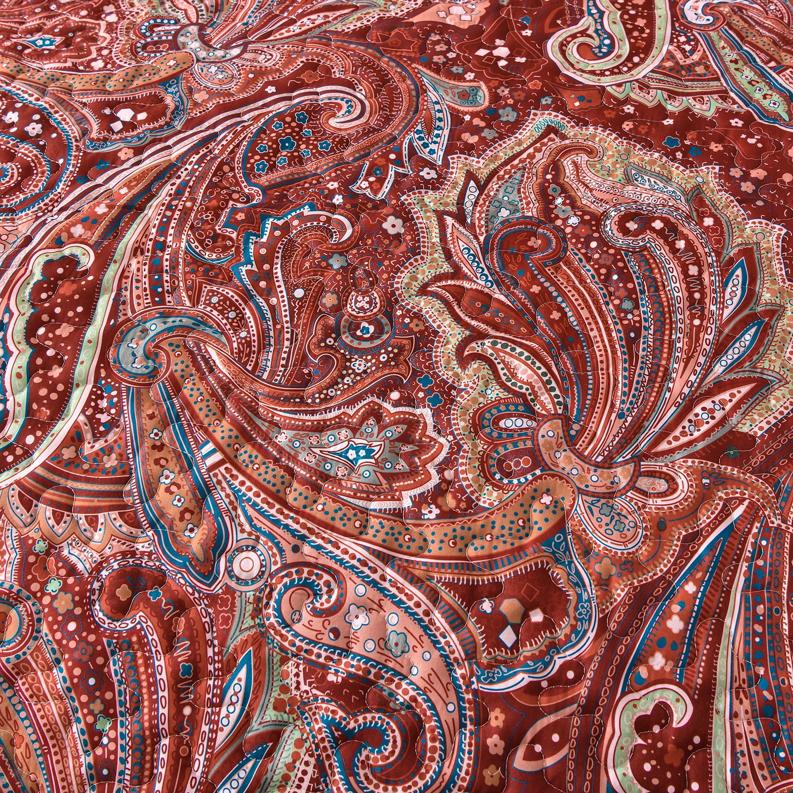 Dintszyayue Brick Red Paisley Quilt Set Queen Size,1Bedspreads and 2Pillowcases Adult Coverlets(90"x110")