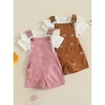 thumbnail image 3 of Baby Toddler Girls Summer Clothes 3 6 12 18 Months Solid Ribbed Short Sleeve Romper with Bow Print Overall Shorts 2 Pcs Outfits Set, 3 of 9