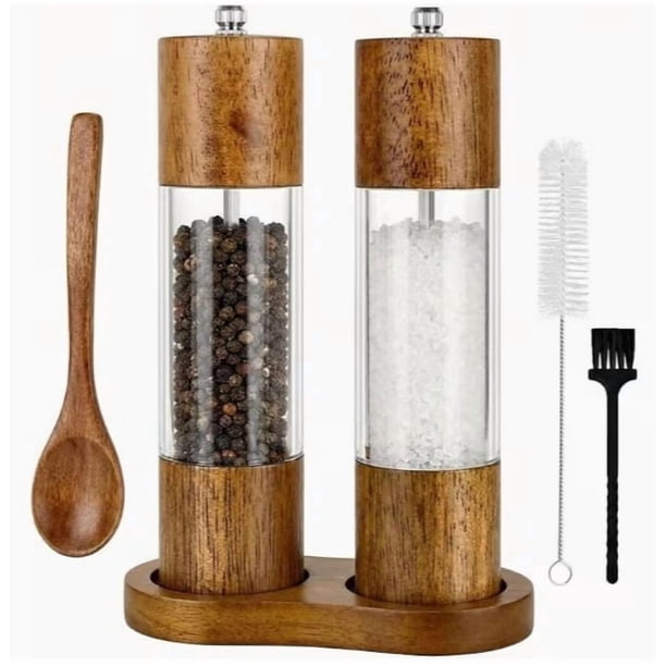 Juego de molinillo manual de sal y pimienta de 2 piezas de 8 pulgadas con núcleo de cerámica ajustable y bandeja for uso en la cocina