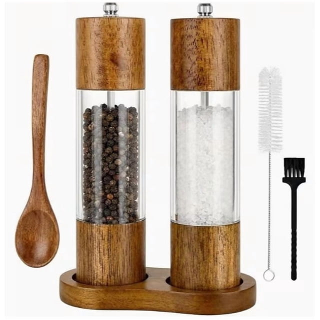 Juego de molinillo manual de sal y pimienta de 2 piezas de 8 pulgadas con núcleo de cerámica ajustable y bandeja for uso en la cocina