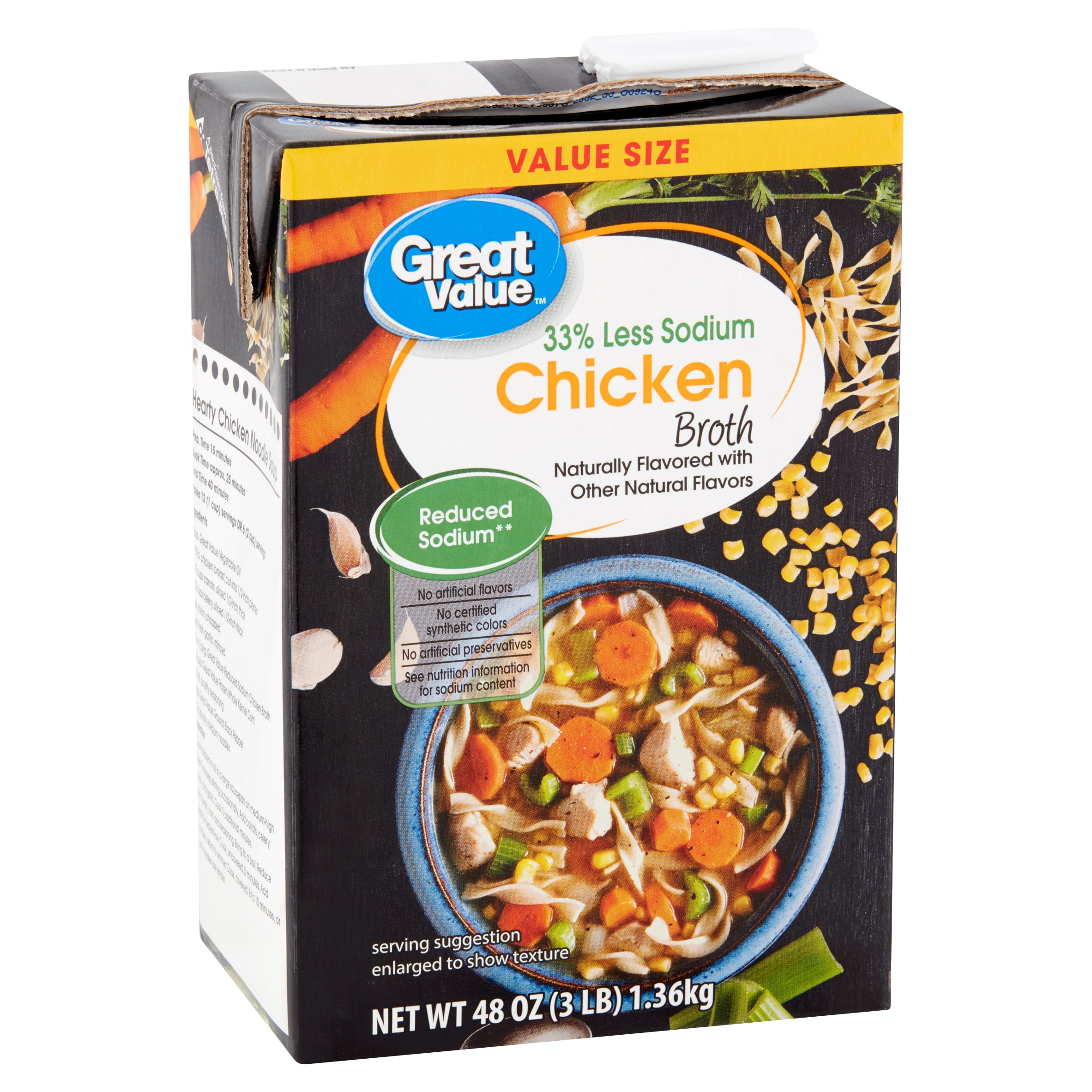 Great Value Reduced Sodium Chicken Broth Value Size, 48 oz
