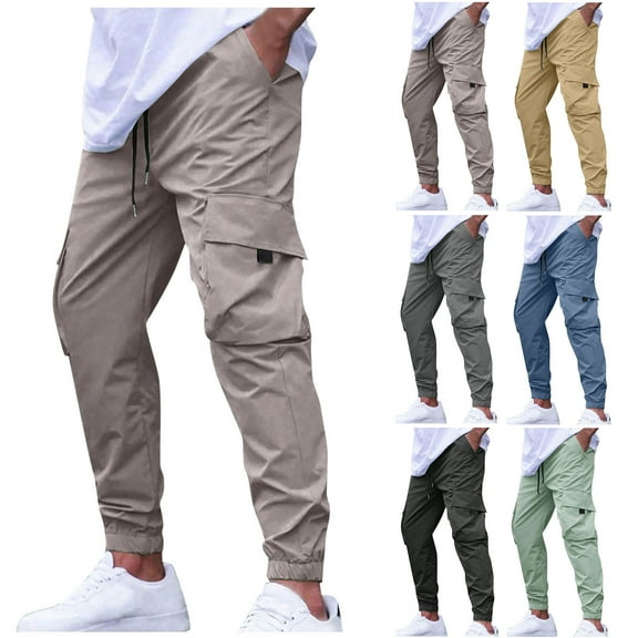 Zylanna Men's Cargo Pants, Multi-Pockets Drawstring Loose Elastic Waist Outdoor Pants for Men Dark Gray Size S