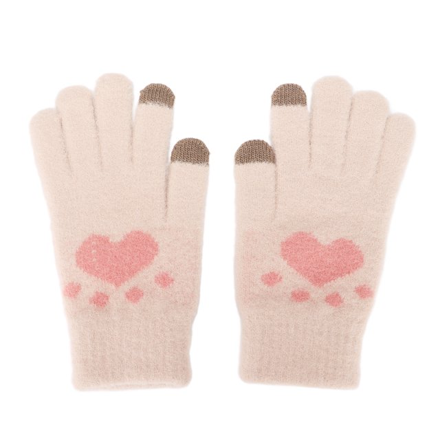 Guantes de punto de invierno con pantalla táctil, lindos guantes de invierno con patrón de pata de gato, guantes de invierno de punto, uso conveniente