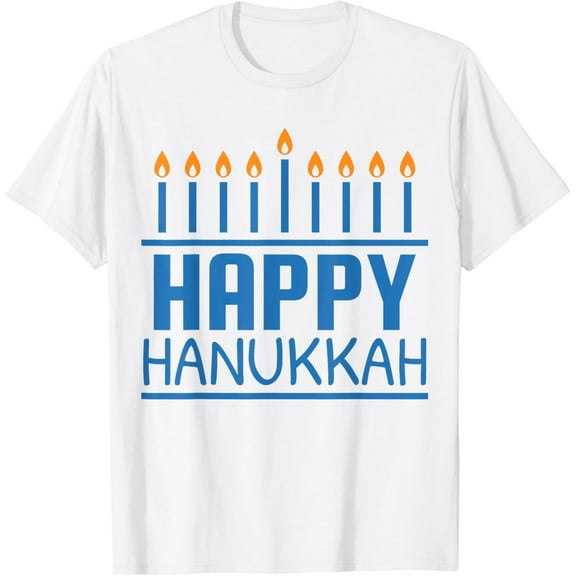 Happy Hanukkah Shirt Women Men Kids Jewish Menorah Chanukah T-ShirtMen and women, White T-shirt, size: Extra large