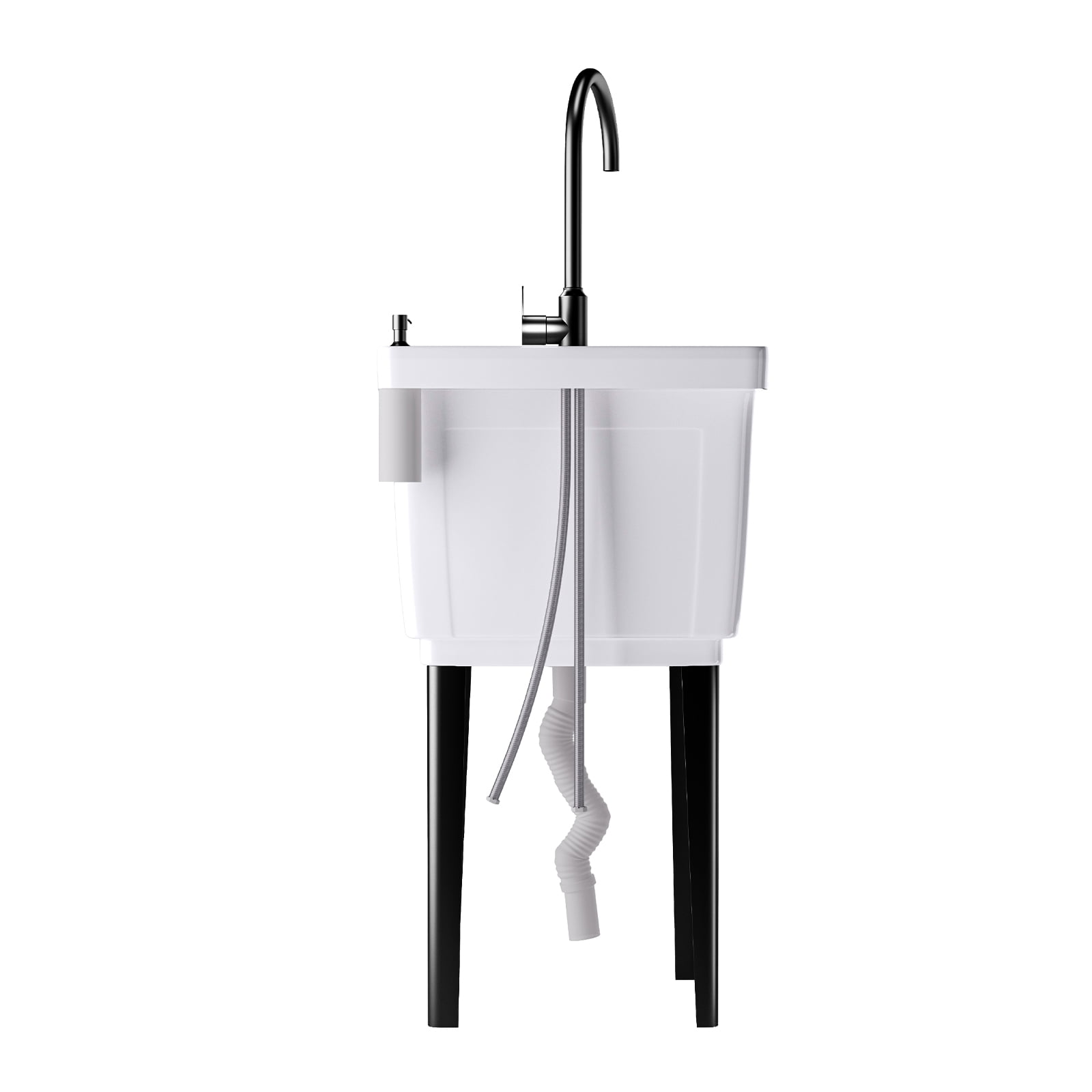 TABU Freestanding Utility Sink Laundry Tub, with Stainless Steel Faucet, White