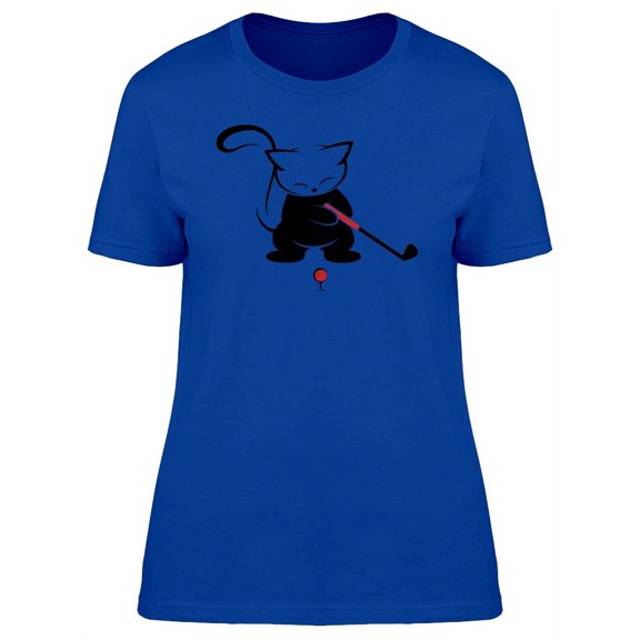 Cat Caricature Playing Golf T-Shirt Women -Image by Shutterstock, Female Large