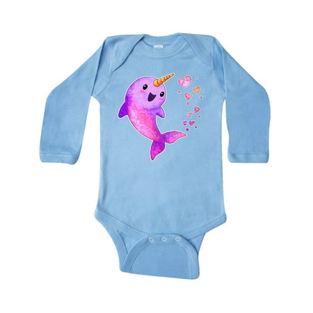 

Inktastic Valentine s Day Cute Pink Narwhal with Hearts Gift Baby Boy or Baby Girl Long Sleeve Bodysuit