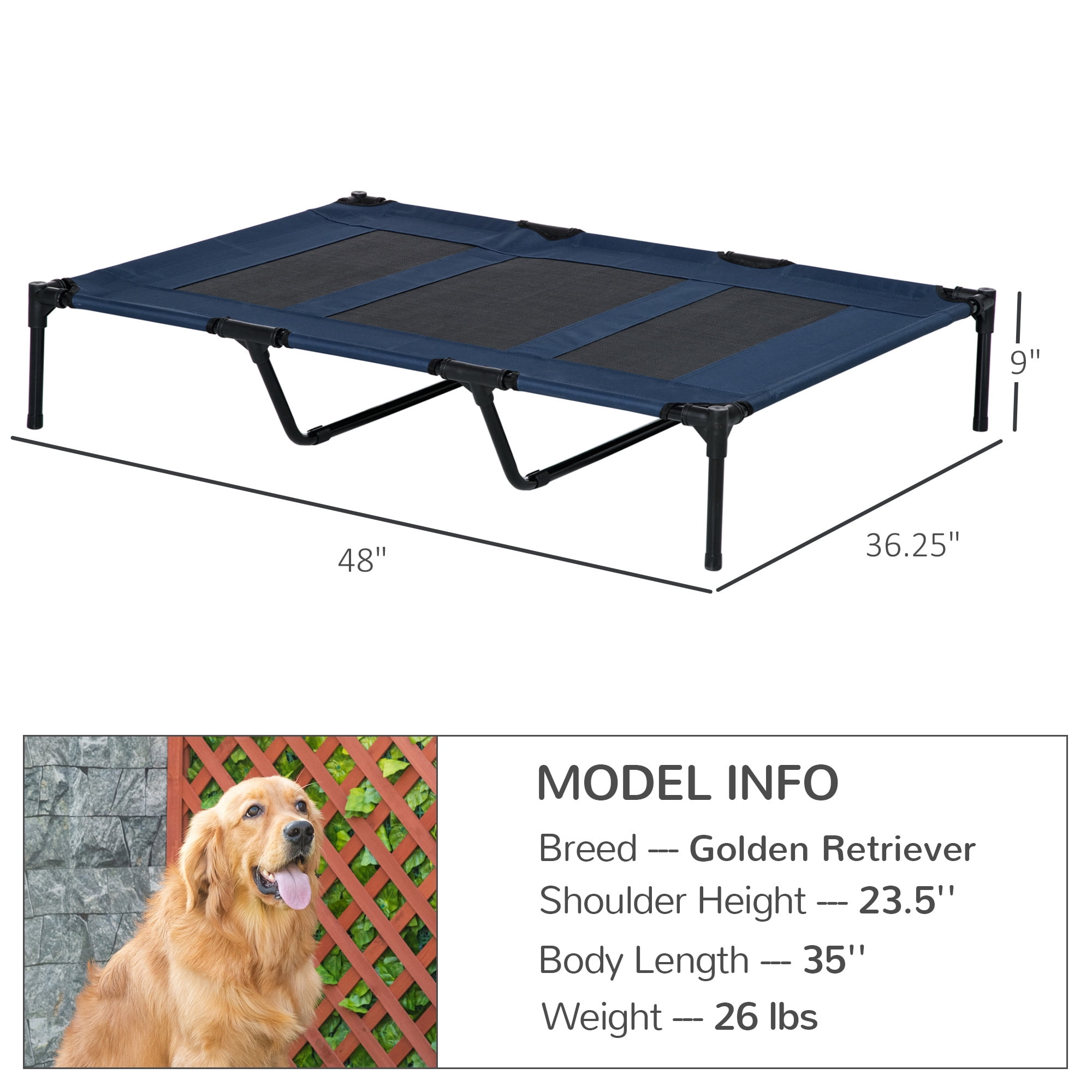 Elevated Breathable Dog Bed Portable Pet Cot w/ Carry Bag Metal Frame Breathable Mesh Indoor and Outdoor