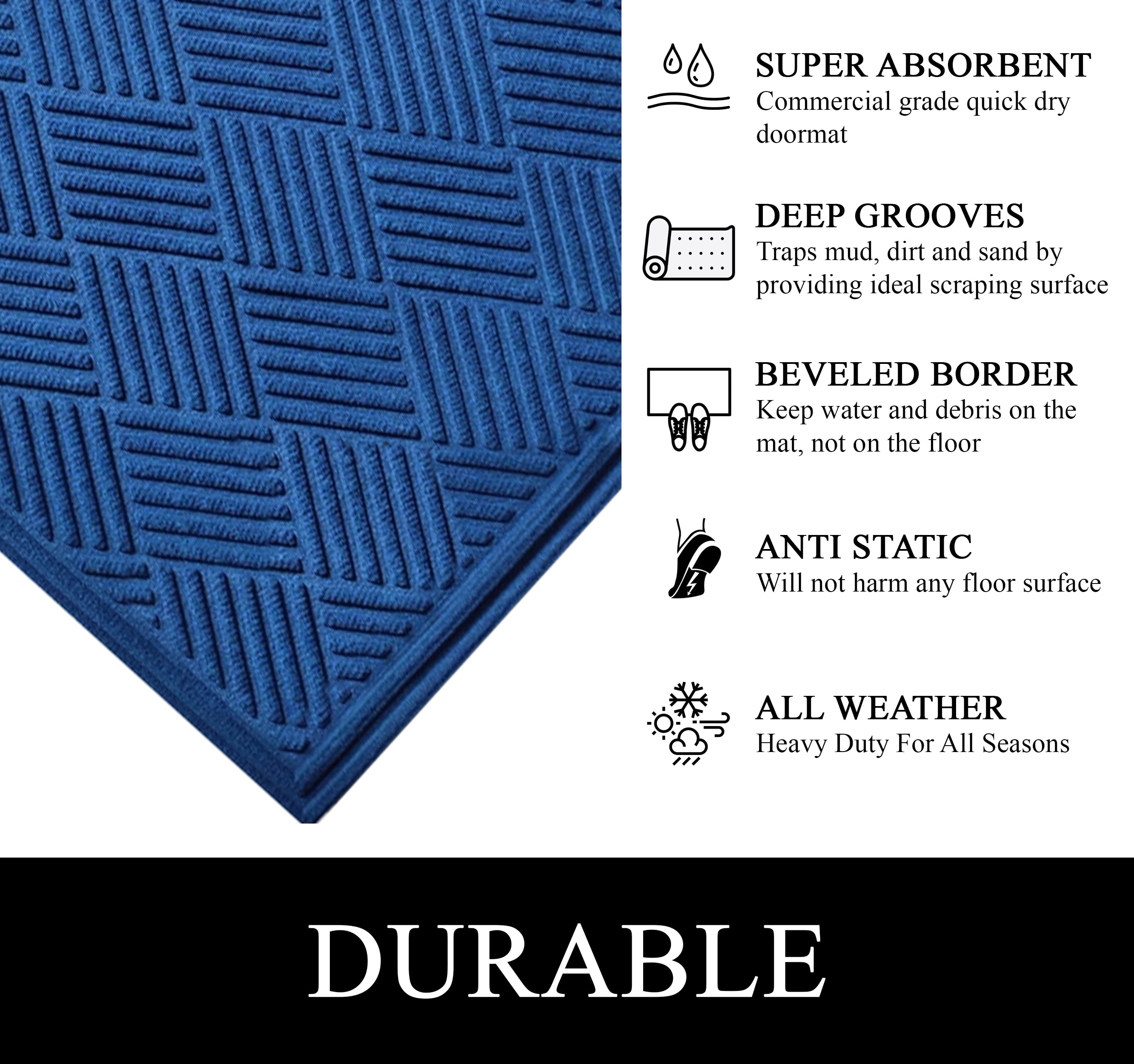 A1HC Indoor Outdoor Mat, Front and Back Entrance Welcome Mats, Front Door Patio Mats 18X30 Inches, Non-Slip Easy Clean Entrance Washable Doormats, Blue