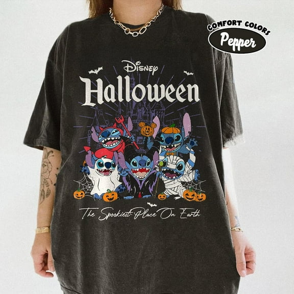 Comfort Colors Retro Stitch Halloween T-Shirt, Disney Pumpkin Horror Tee