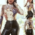 thumbnail image 2 of Pompotops Femmes Mode Sexy Haut Col Haut Manches Longues Imprimé Tops T-shirt, 2 of 9