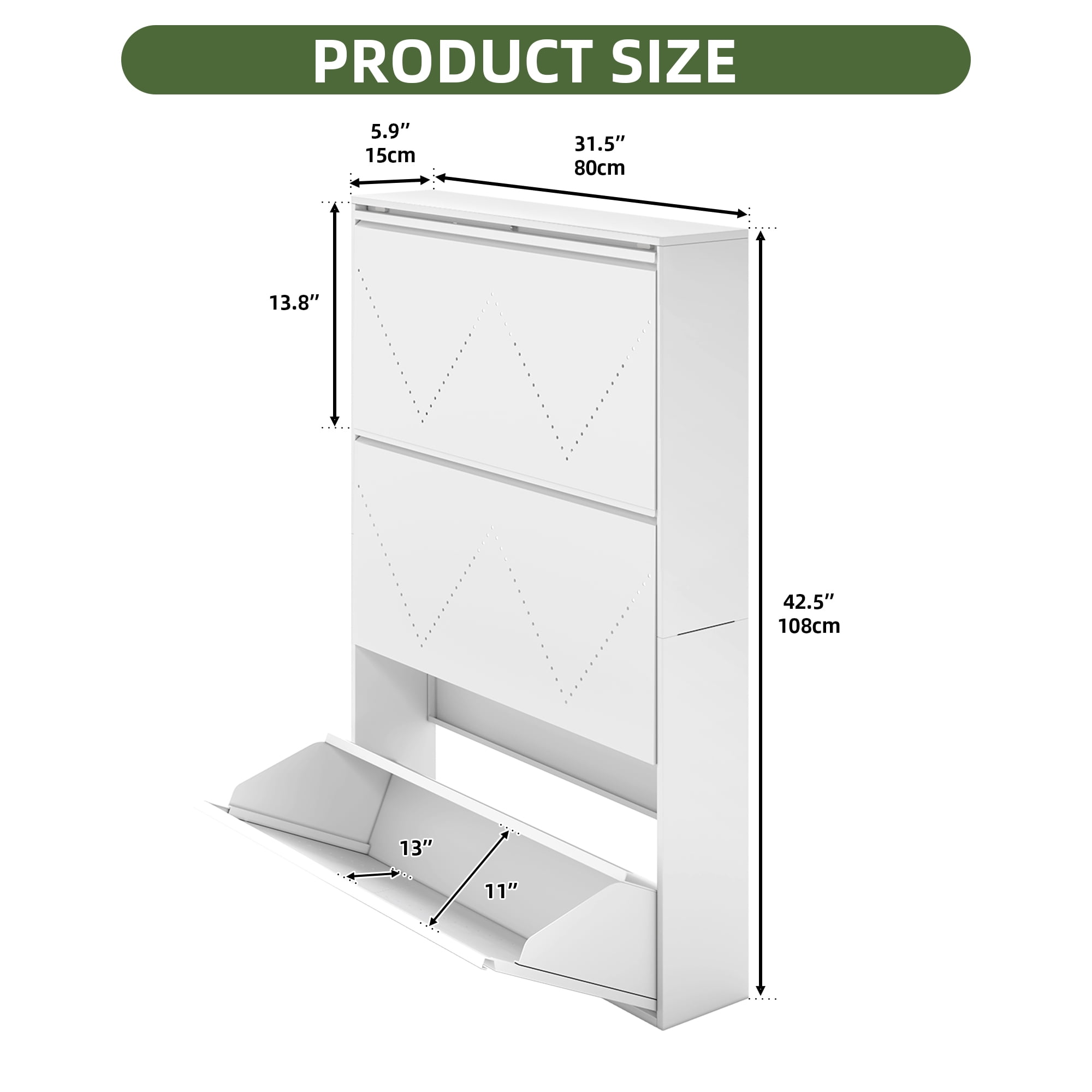 Uforic 3-Drawer Metal Shoe Storage Cabinet, Wall Mount Shoe Rack Organizer, White